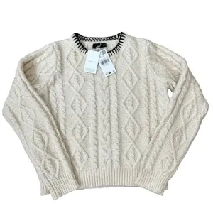 MNG Mango Cable Knit Pullover with Contrasting Trim Wmns Size Medium Wool Blend