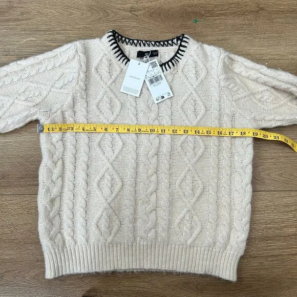 MNG Mango Cable Knit Pullover with Contrasting Trim Wmns Size Medium Wool Blend