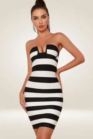 Monochrome Striped Bodycon Mini Dress