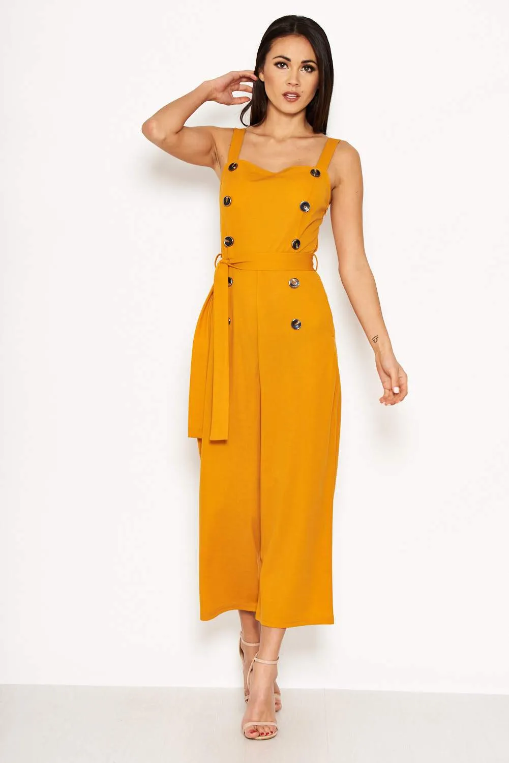 Mustard Button Front Detail Jumpsuit