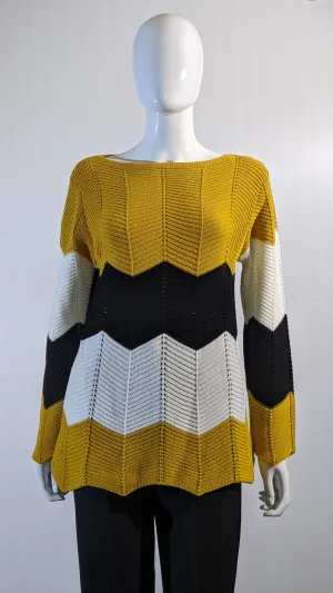 Mustard Colour Block Design Knitted Jumper