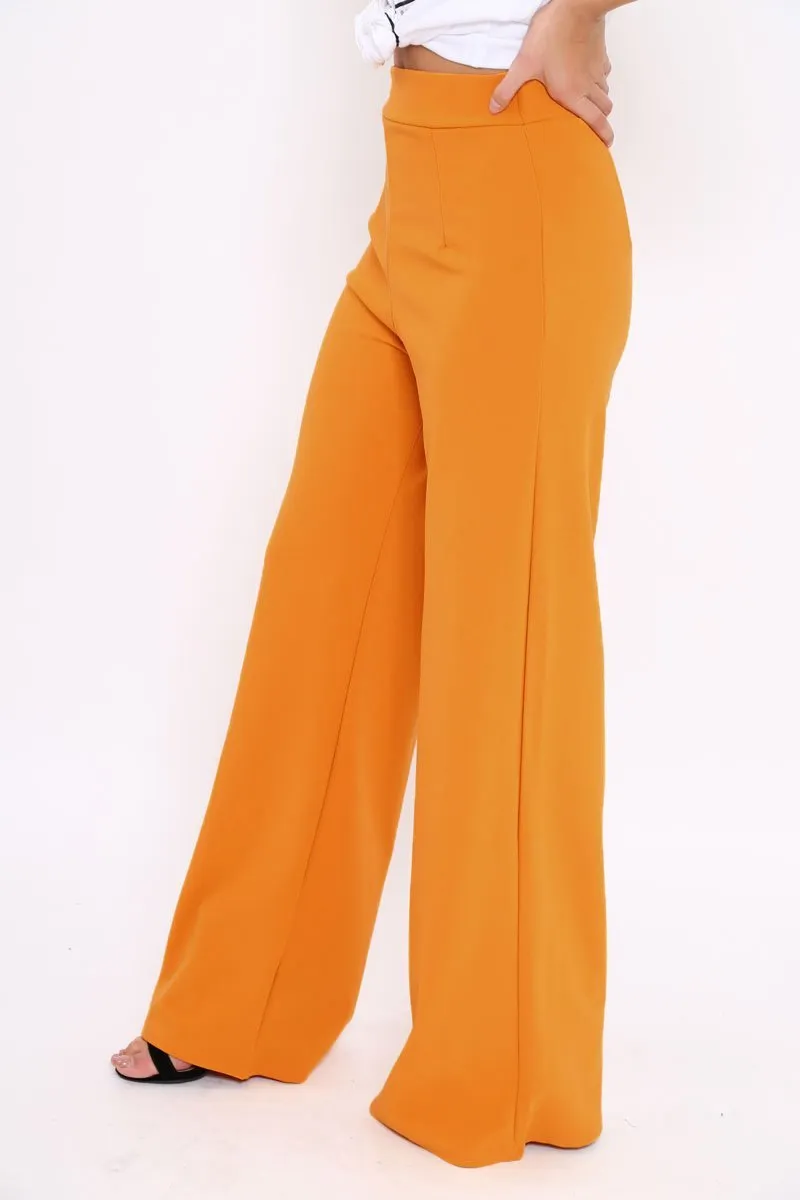 Mustard High Waisted Flare Trousers - Kym