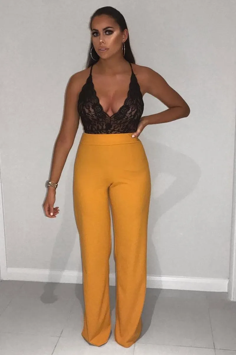 Mustard High Waisted Flare Trousers - Kym