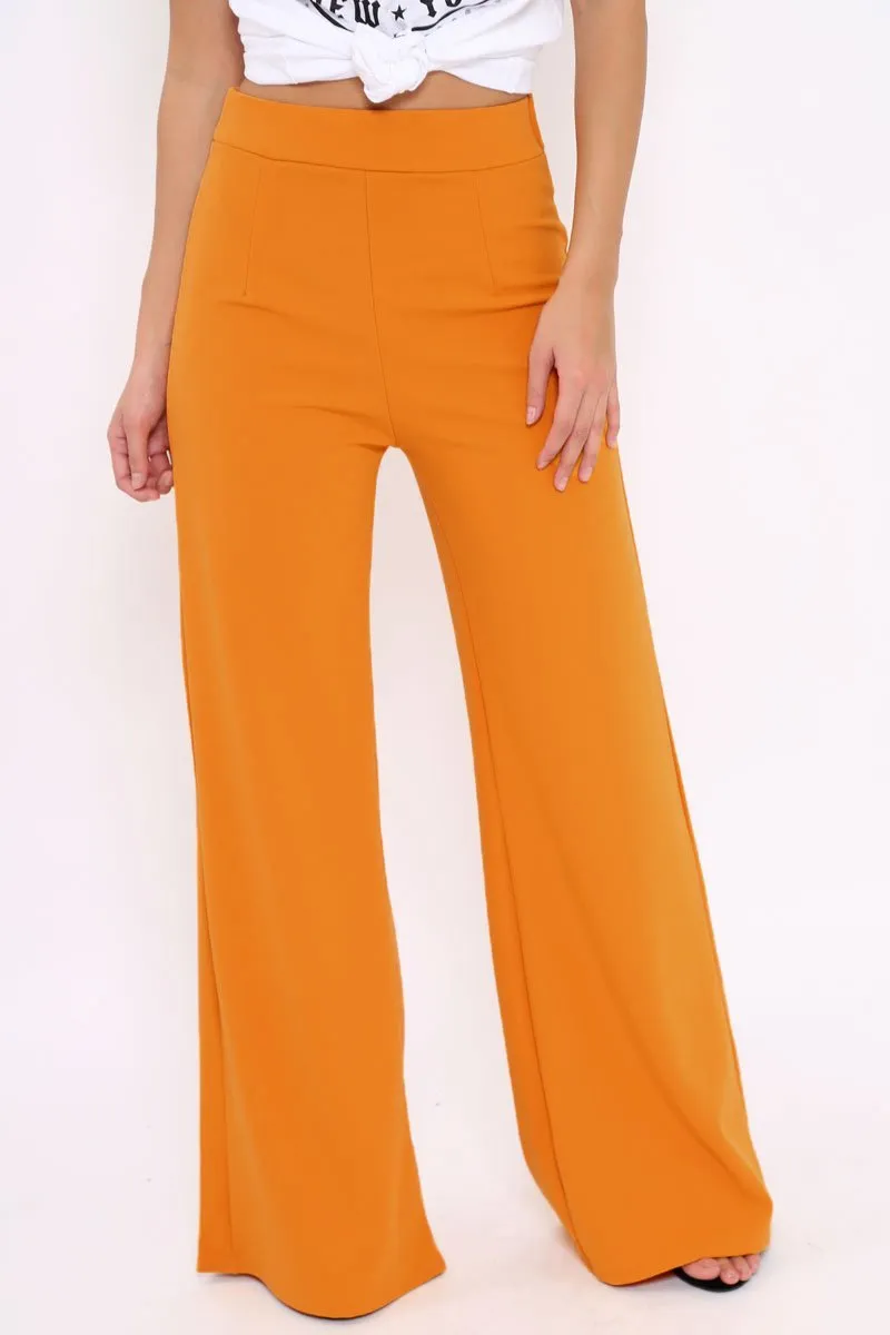 Mustard High Waisted Flare Trousers - Kym