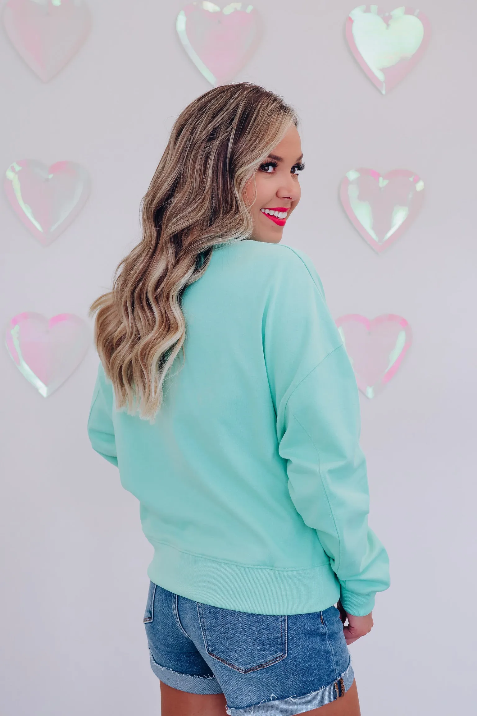 Nashville Embroidered Patch Graphic Sweatshirt - Aqua