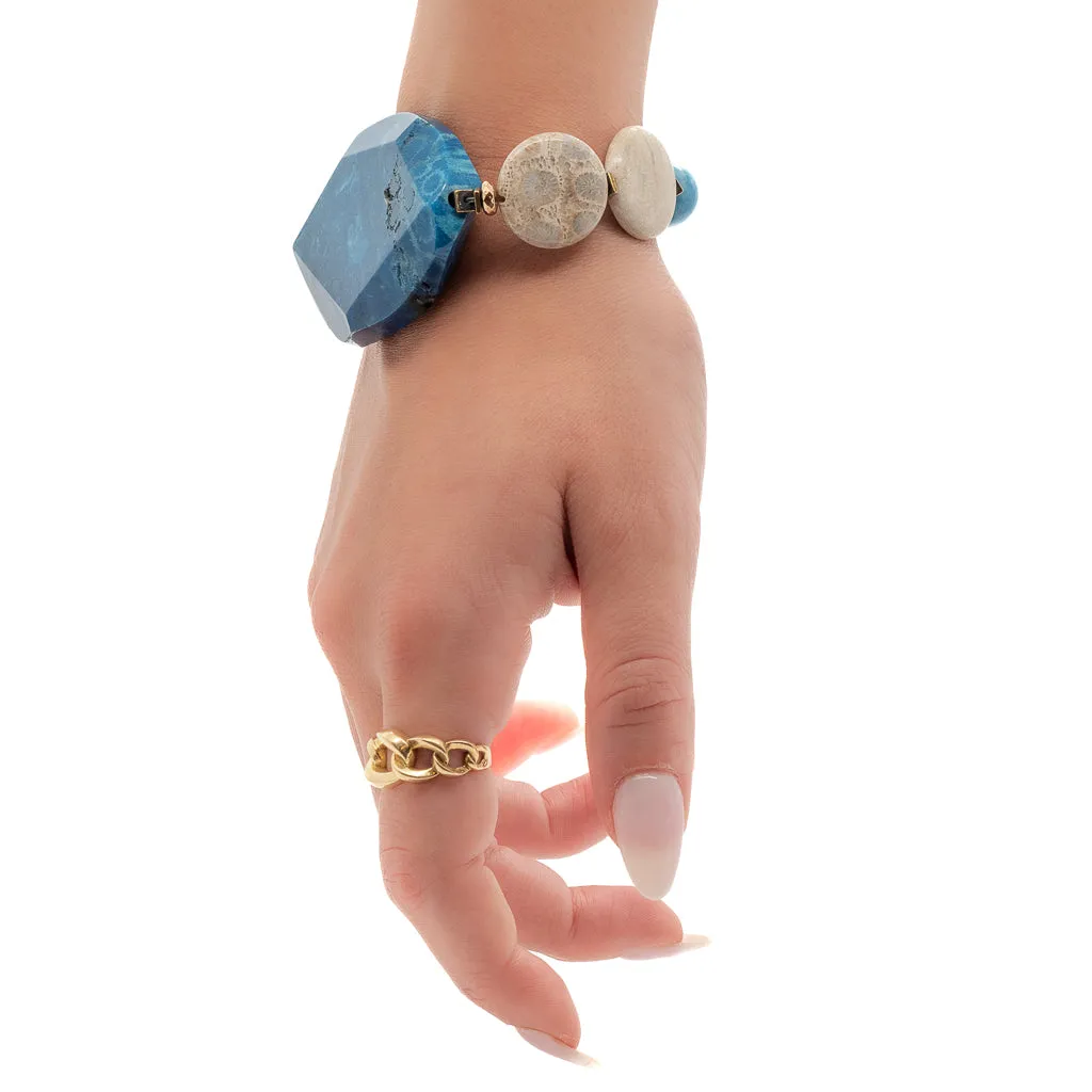 Natural Chunky Blue Agate Stone Jasper Beaded Bracelet
