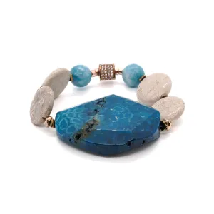 Natural Chunky Blue Agate Stone Jasper Beaded Bracelet