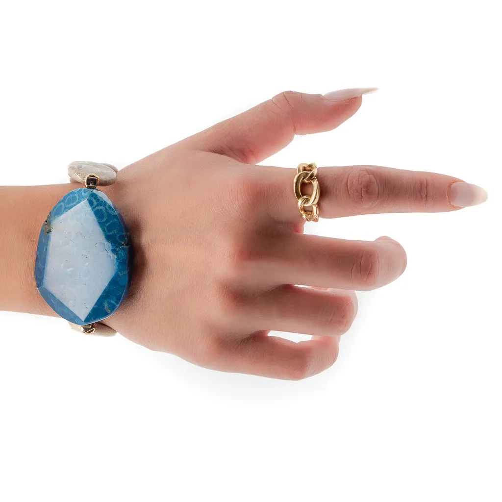 Natural Chunky Blue Agate Stone Jasper Beaded Bracelet