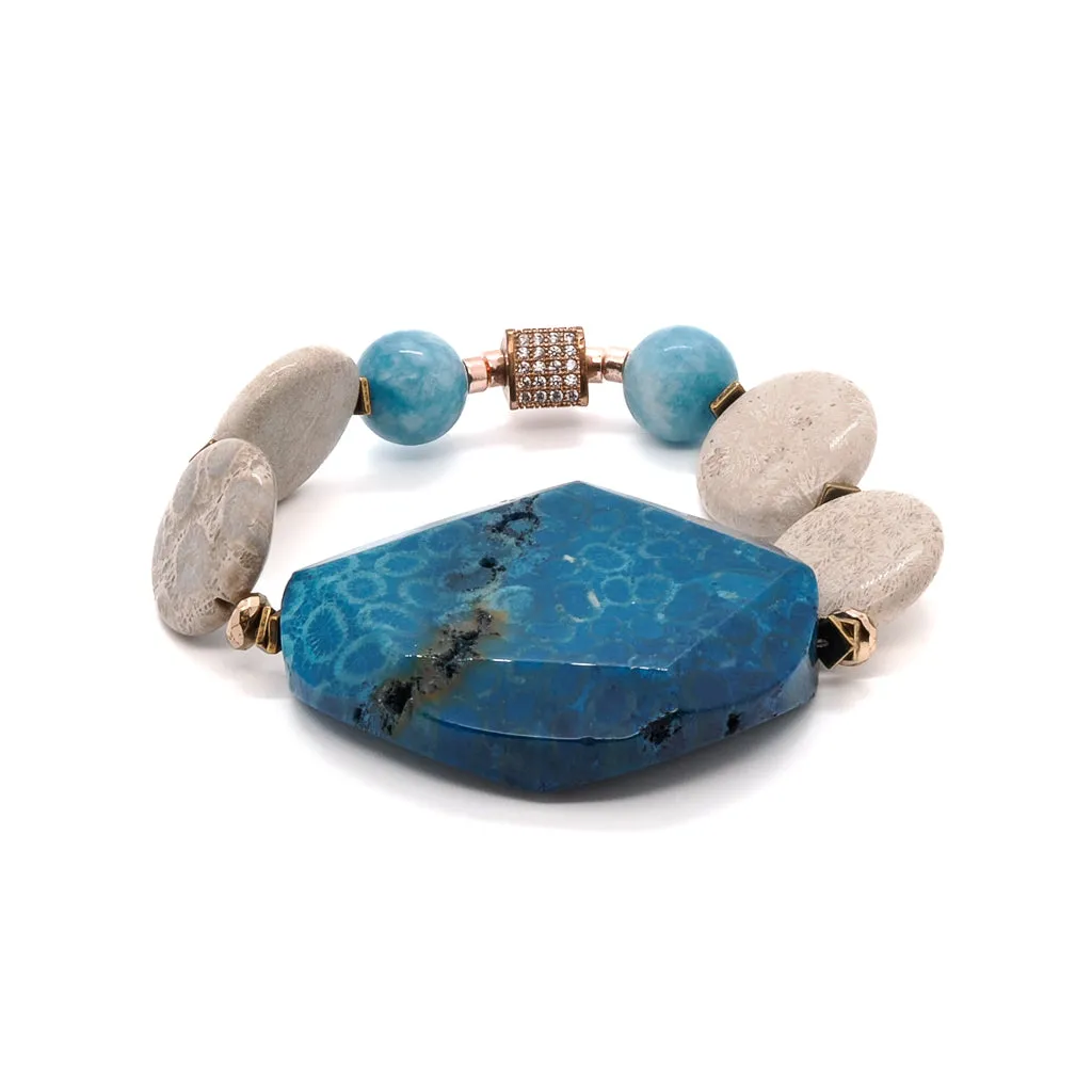 Natural Chunky Blue Agate Stone Jasper Beaded Bracelet