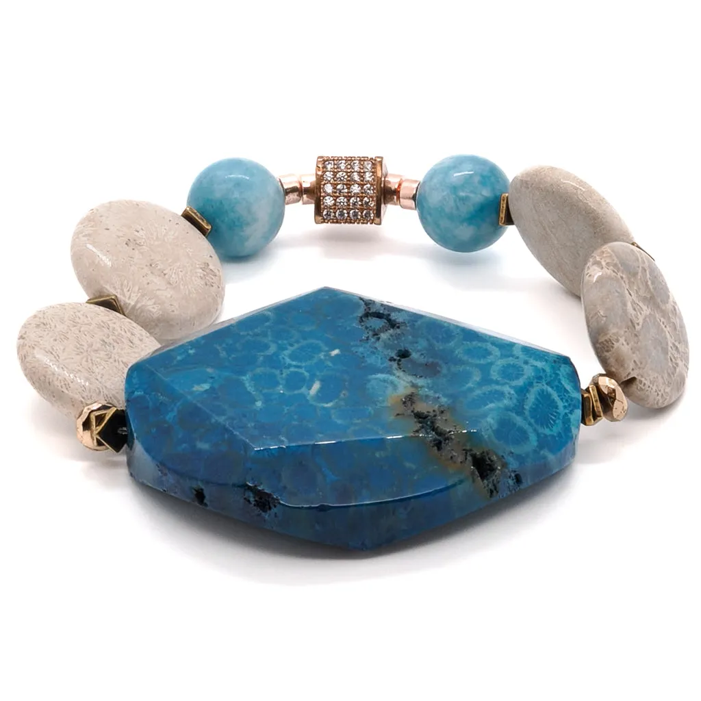 Natural Chunky Blue Agate Stone Jasper Beaded Bracelet