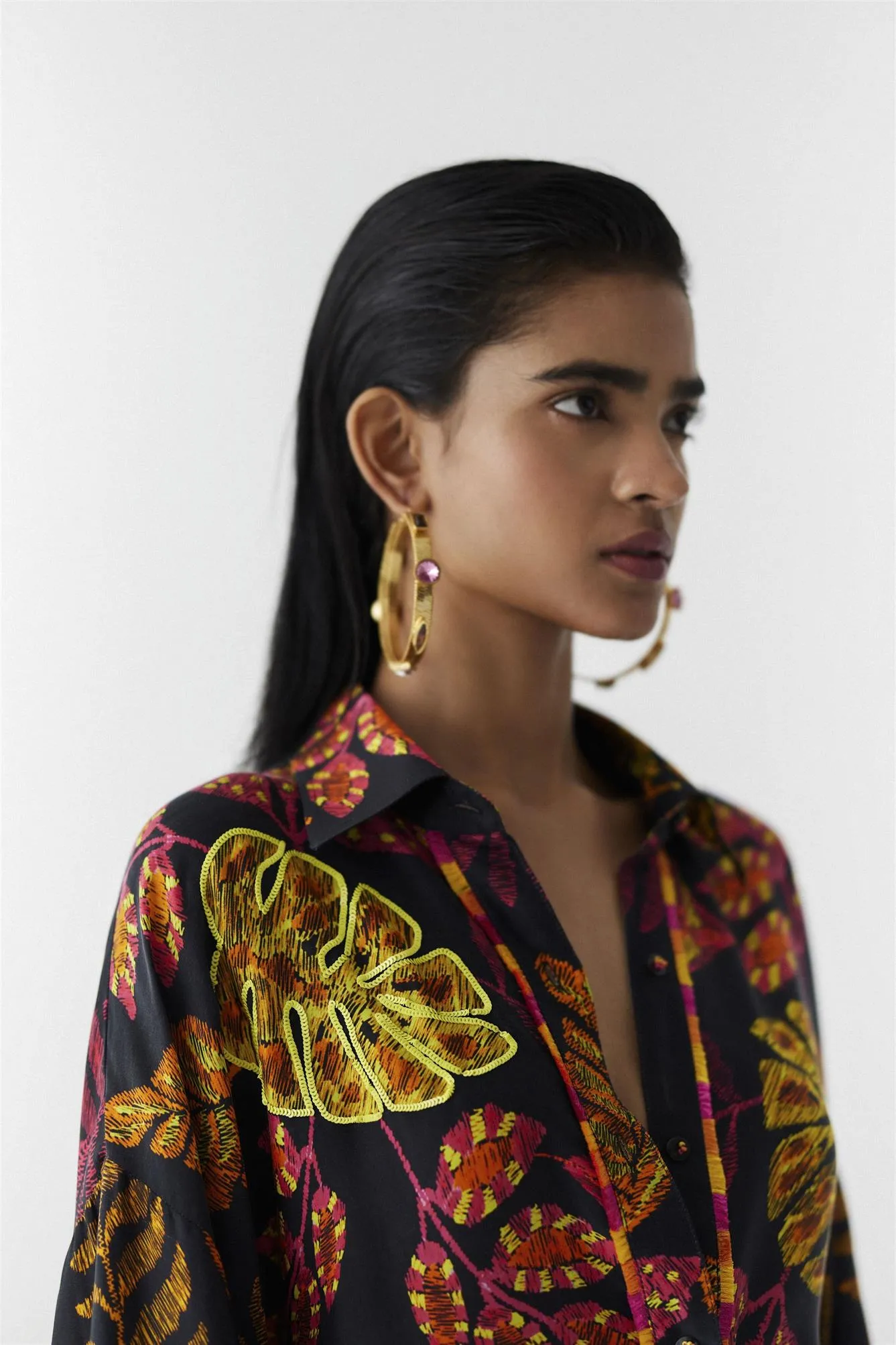 New Season Summer to Fall 2024-Co-ord Rainforest Shirt Trousers Vegan Silk Black Multi Color Print -Studio Rigu-Fashion Edit Amazonico