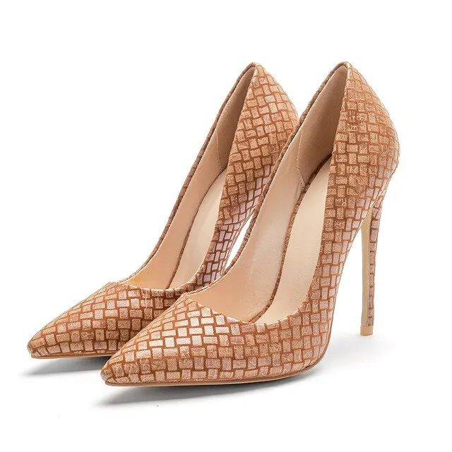 New Thin High Heels Women Pumps Autumn Pointed Toe Shallow Printing Shoes Fashion Footwear Party Ladies Shoes Big Size