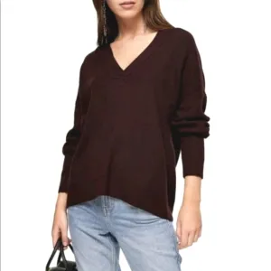 NEW Topshop 14 V-neck Pullover Sweater Ribbed knit Dark Burgundy Wine