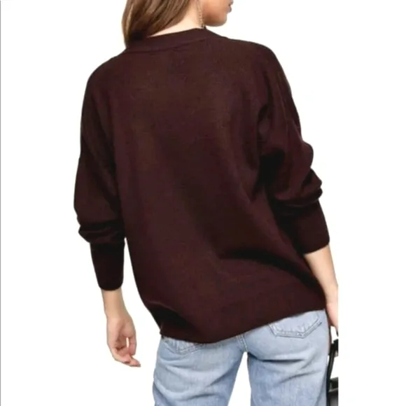 NEW Topshop 14 V-neck Pullover Sweater Ribbed knit Dark Burgundy Wine