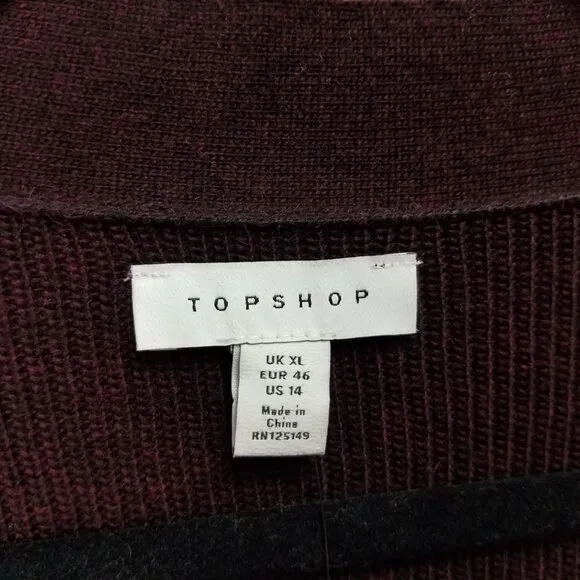 NEW Topshop 14 V-neck Pullover Sweater Ribbed knit Dark Burgundy Wine