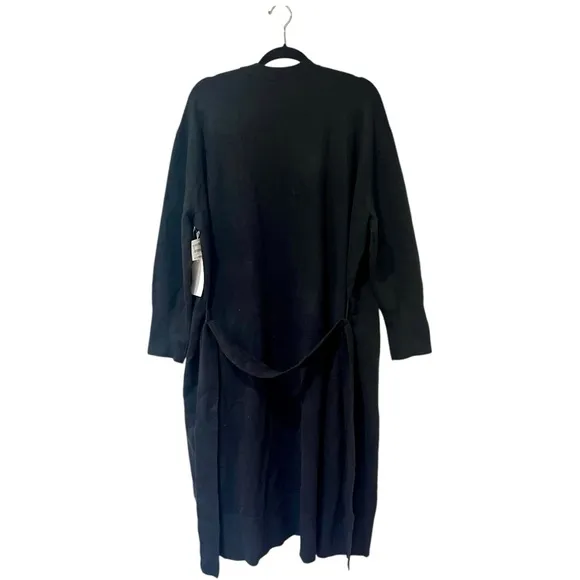 Nordstrom Everyday Long Open Front Belted Cardigan in Black (XXL)