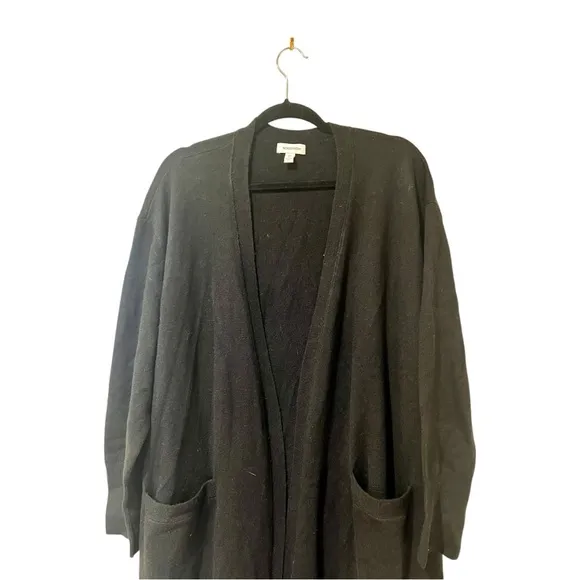 Nordstrom Everyday Long Open Front Belted Cardigan in Black (XXL)