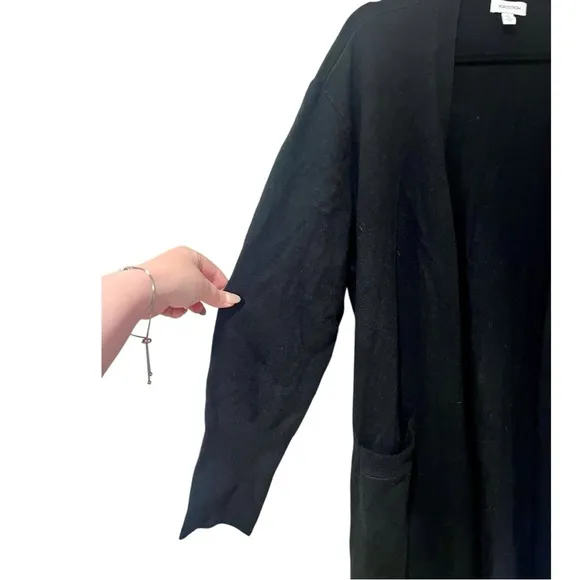 Nordstrom Everyday Long Open Front Belted Cardigan in Black (XXL)