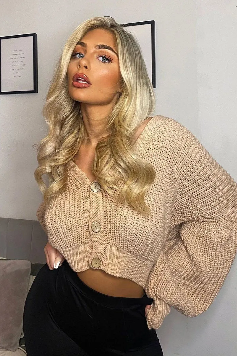 Nude Chunky Knit Button Front Cardigan - Florance