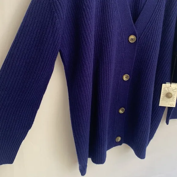 NWT Electric &amp; Rose Blue Ribbed Knit Oversized Cardigan Sweater Wool Cashmere XS