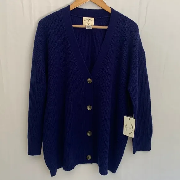 NWT Electric &amp; Rose Blue Ribbed Knit Oversized Cardigan Sweater Wool Cashmere XS