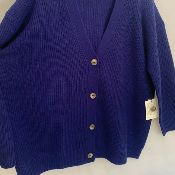 NWT Electric &amp; Rose Blue Ribbed Knit Oversized Cardigan Sweater Wool Cashmere XS