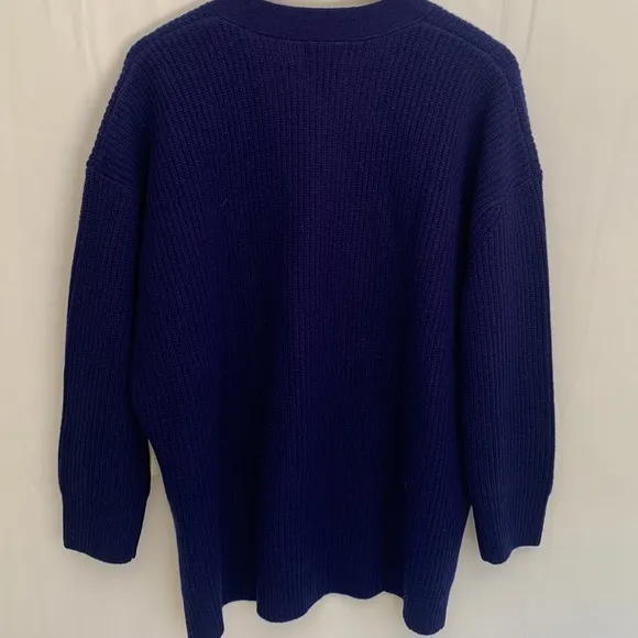 NWT Electric &amp; Rose Blue Ribbed Knit Oversized Cardigan Sweater Wool Cashmere XS