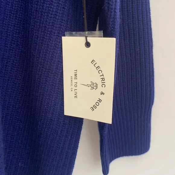 NWT Electric &amp; Rose Blue Ribbed Knit Oversized Cardigan Sweater Wool Cashmere XS