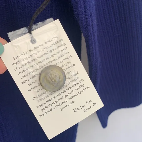 NWT Electric &amp; Rose Blue Ribbed Knit Oversized Cardigan Sweater Wool Cashmere XS
