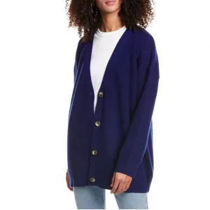 NWT Electric &amp; Rose Blue Ribbed Knit Oversized Cardigan Sweater Wool Cashmere XS