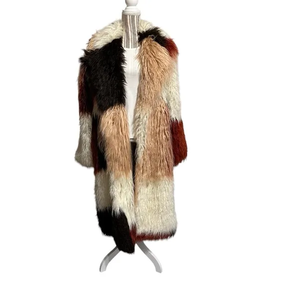 NY &amp; Co Colorful Patchwork Faux Fur Coat Extra Cozy