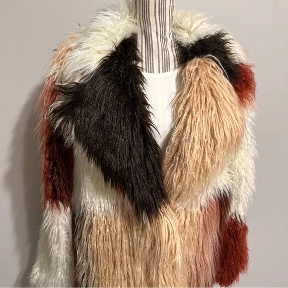 NY &amp; Co Colorful Patchwork Faux Fur Coat Extra Cozy