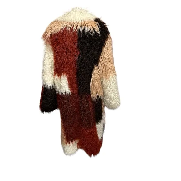 NY &amp; Co Colorful Patchwork Faux Fur Coat Extra Cozy