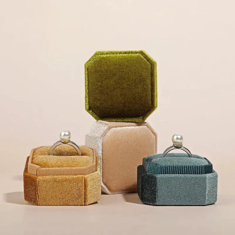Octagon Velvet Stylish Engagement Ring Box
