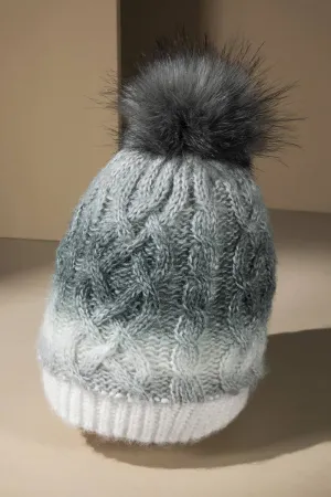 Ombre colored cable knitted Beanie: SNOW BALL