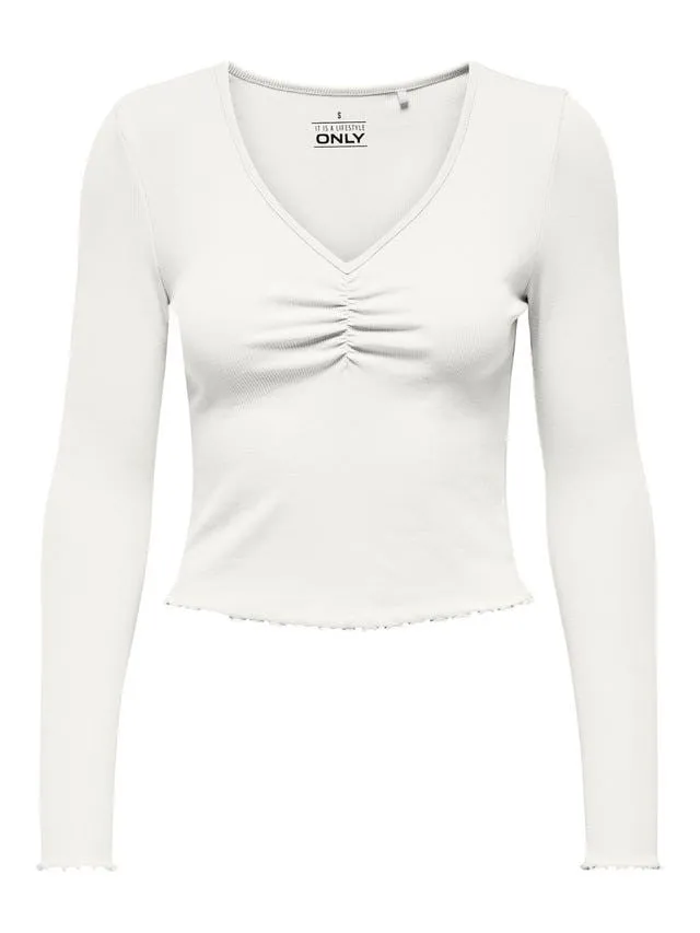 ONLY Betty Long Sleeve Ruched V-Neck Top