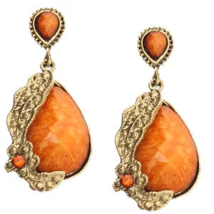 Orange Faceted Rhinestone Teardrop Post Earrings