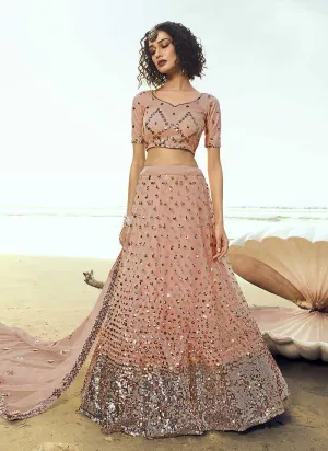 Peach Sequins Embroidered Stylish Lehenga Choli