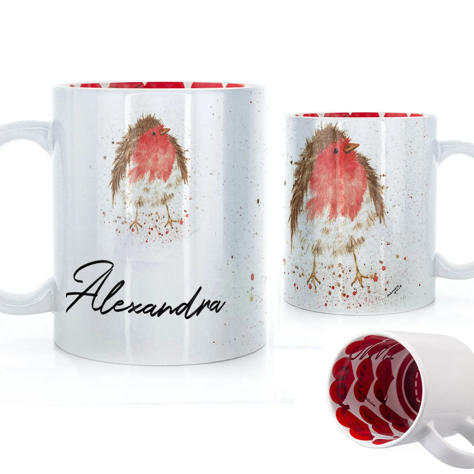Personalised Mug with Stylish Text and Robin