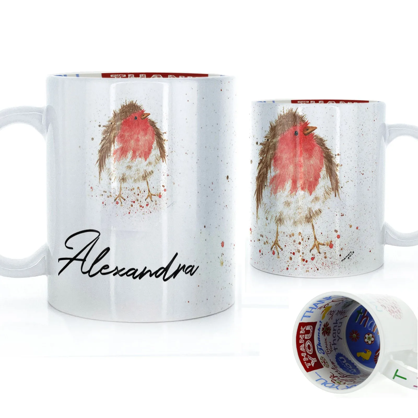 Personalised Mug with Stylish Text and Robin
