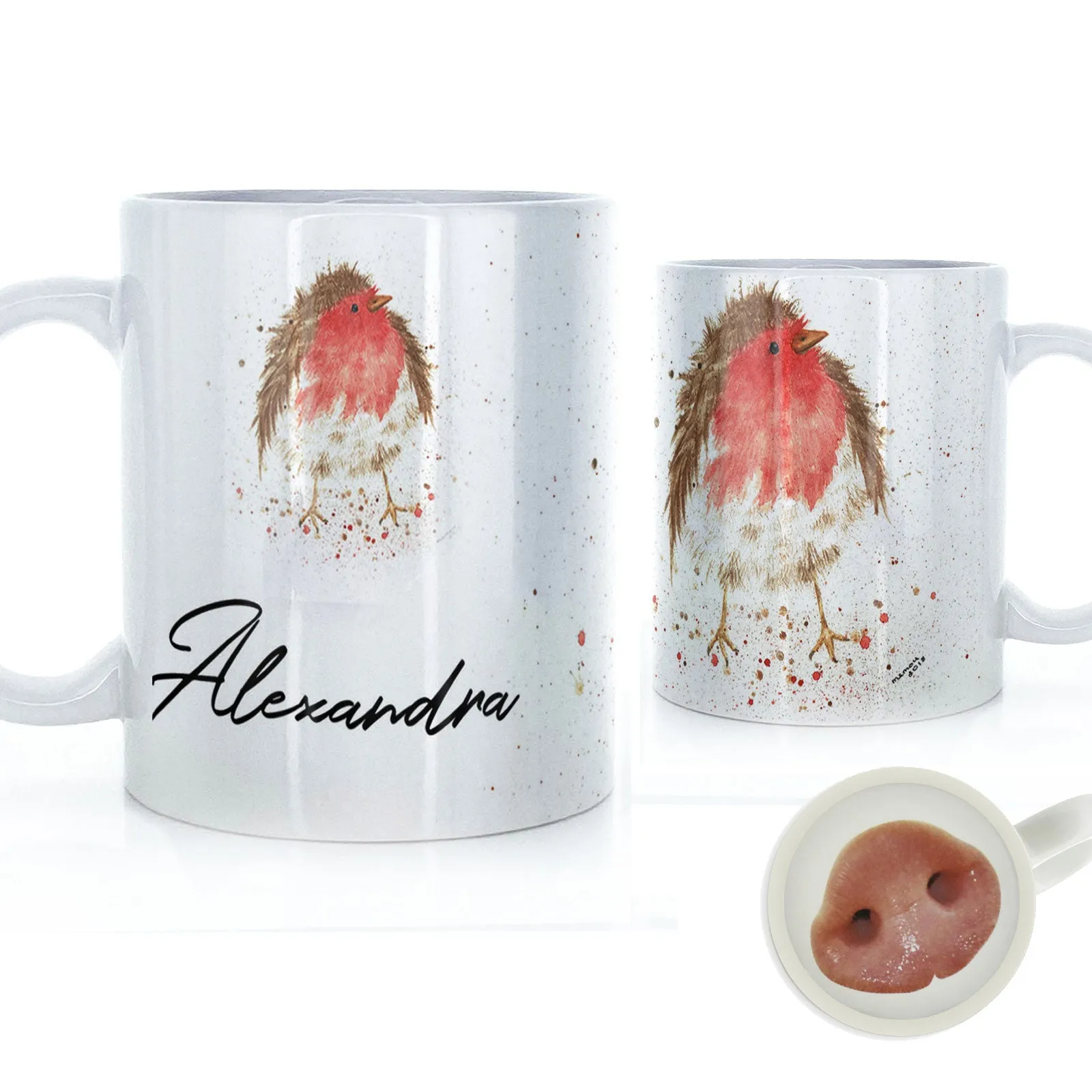 Personalised Mug with Stylish Text and Robin