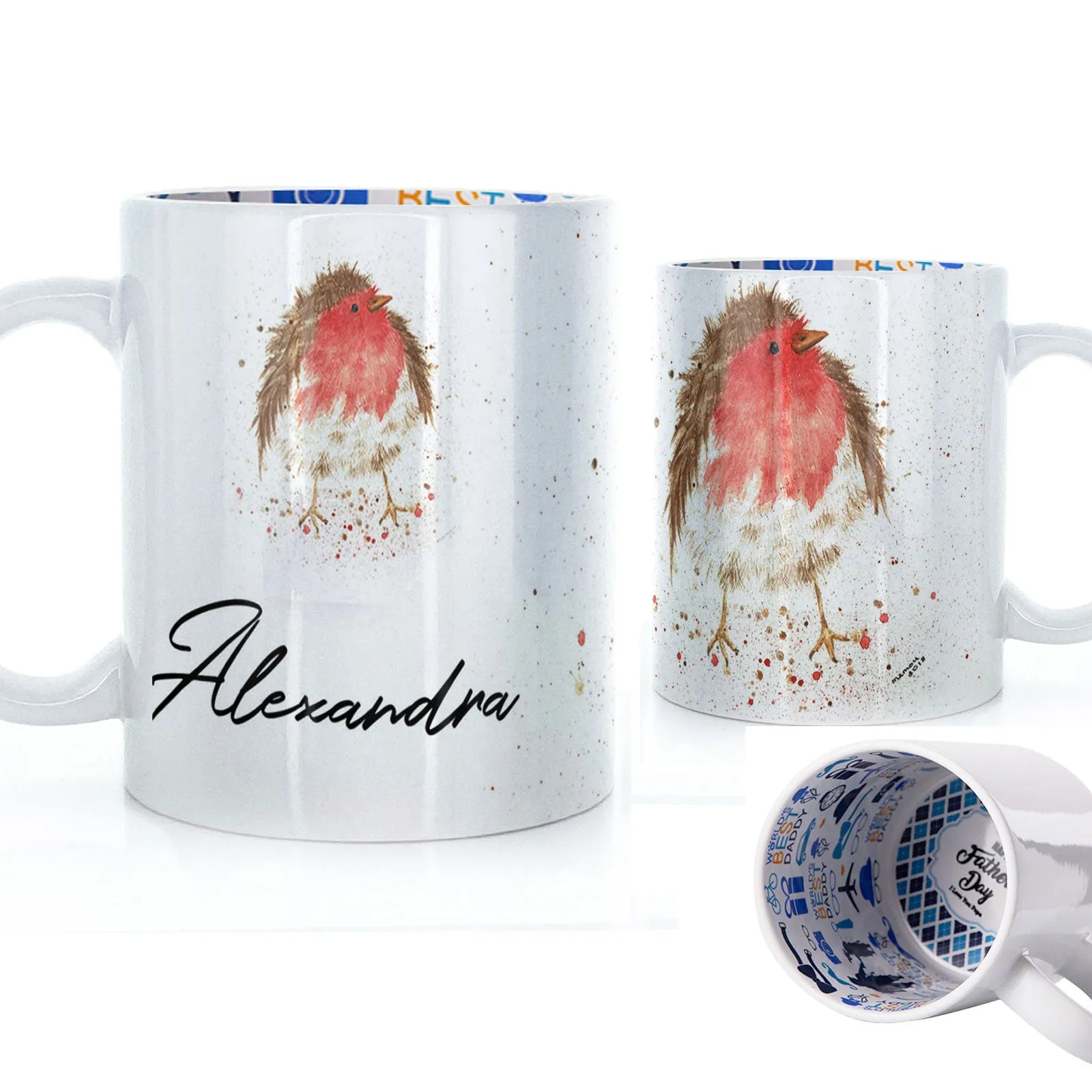Personalised Mug with Stylish Text and Robin