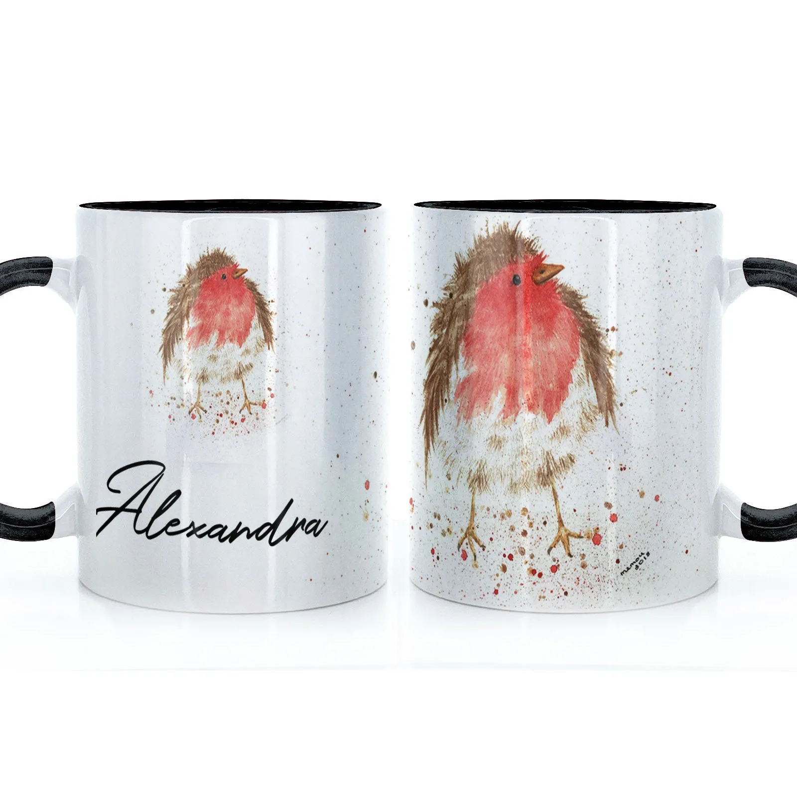 Personalised Mug with Stylish Text and Robin