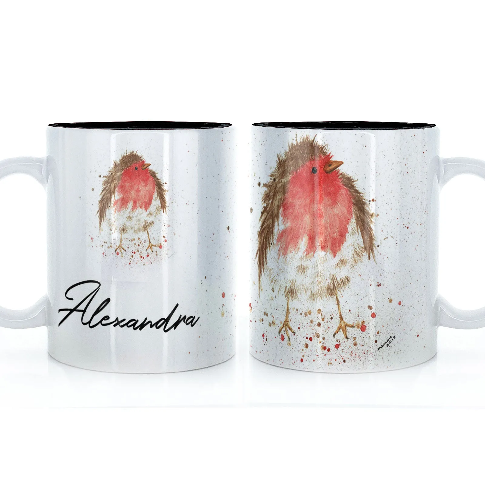 Personalised Mug with Stylish Text and Robin