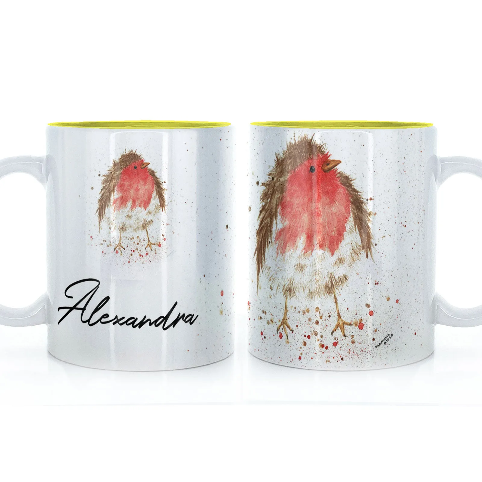 Personalised Mug with Stylish Text and Robin