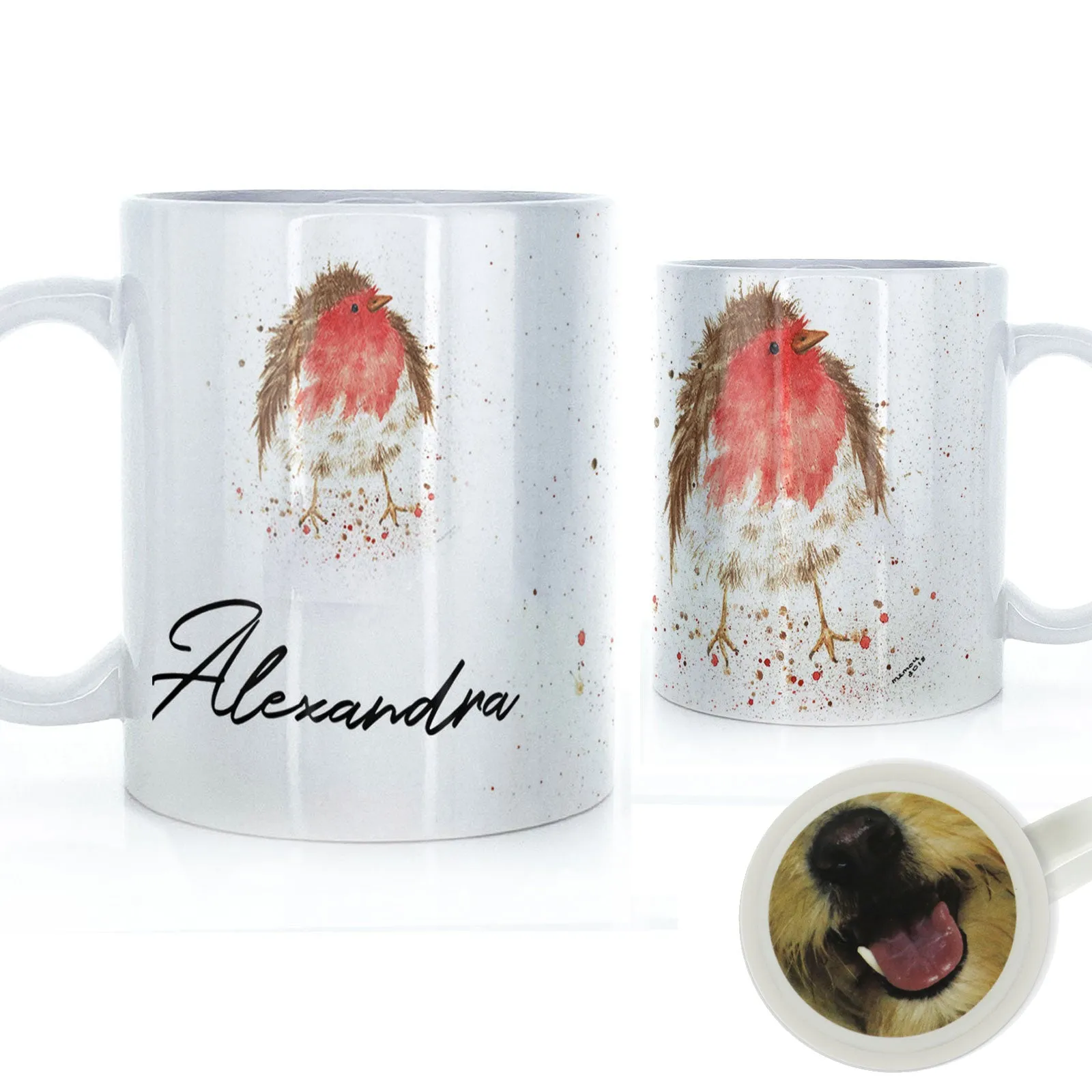 Personalised Mug with Stylish Text and Robin