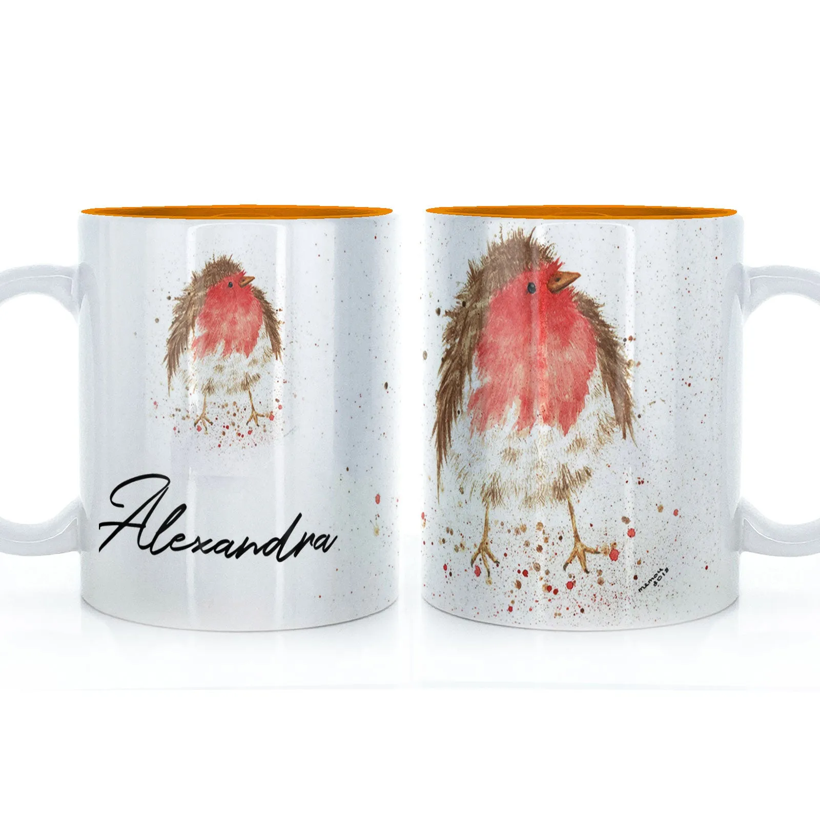 Personalised Mug with Stylish Text and Robin