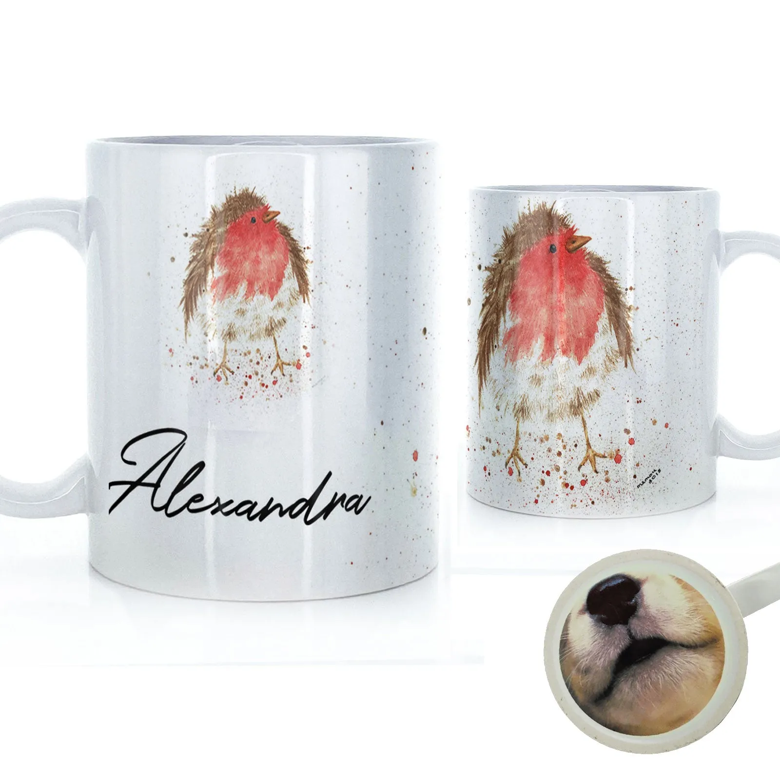 Personalised Mug with Stylish Text and Robin