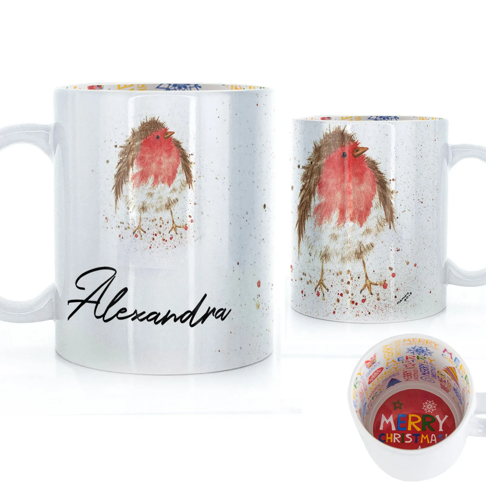 Personalised Mug with Stylish Text and Robin