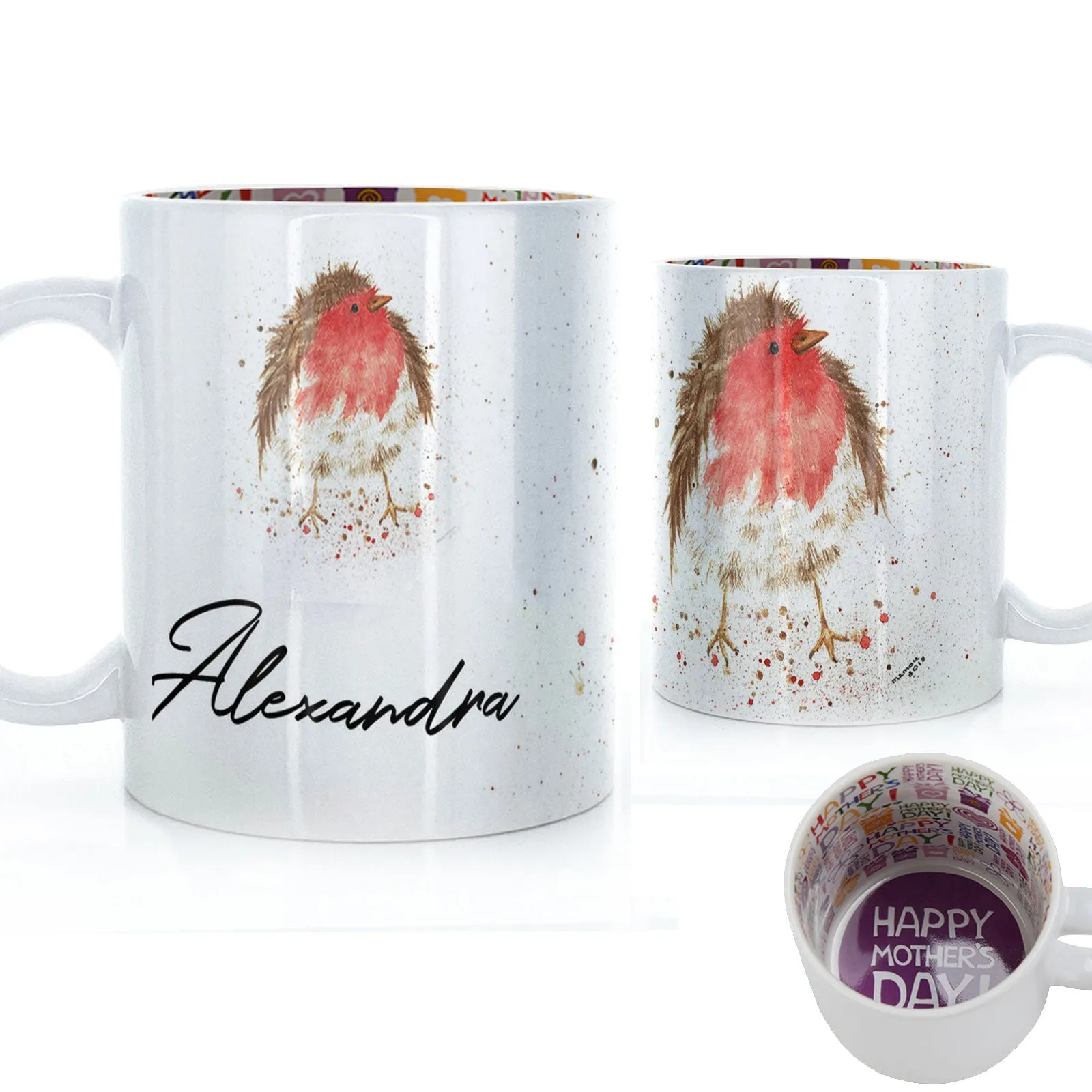 Personalised Mug with Stylish Text and Robin
